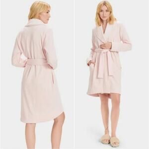 UGG Pink Cotton Fleece Robe Coat with Belted Waist Cozy Loungewear M